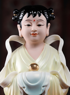 戴玉堂陶瓷金童玉女善财童子龙女佛像童男女神像送财童子观音摆件
