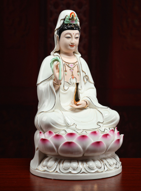 戴玉堂陶瓷摆件《描金彩西方三圣神像》德化白瓷佛像客厅家用供奉