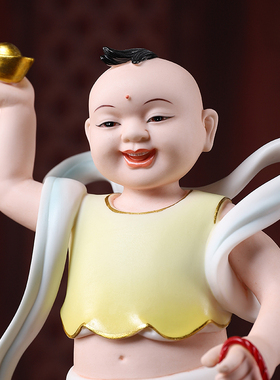 戴玉堂陶瓷摆件《金童玉女一对》善财龙女护法童子像观音对童佛像