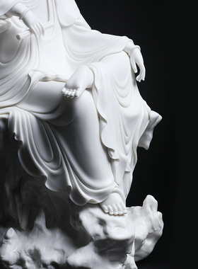 戴玉堂林建平陶瓷摆件《坐岩自在观音》菩萨佛像德化白瓷家居饰品