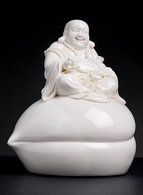 戴玉堂叶云凤陶瓷摆件《有幸遇见》大肚笑佛弥勒佛像家用家居饰品