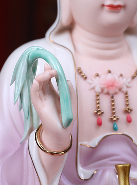 戴玉堂陶瓷《坐古莲观音紫衣彩》佛像家用供奉客厅摆件观世音菩萨