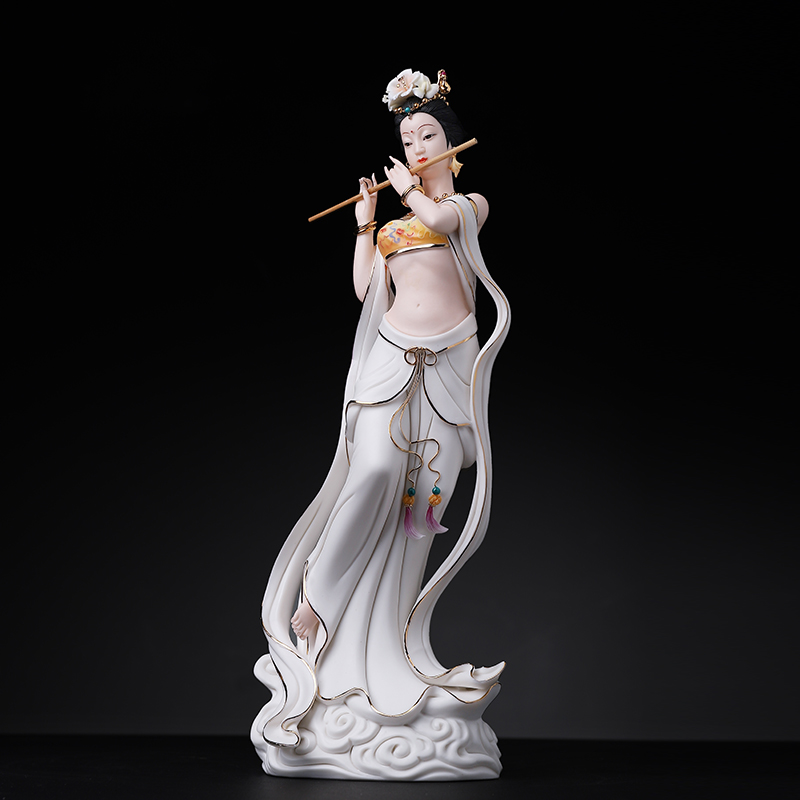 戴玉堂陈戴茹陶瓷摆件《飞天系列笛韵悠扬》佛像客厅家居饰品