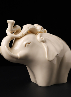 戴玉堂徐才提陶瓷摆件《财源广进》客厅博古架大象工艺品家居饰品