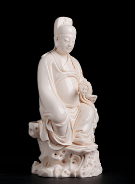 戴玉堂郑建忠陶瓷摆件《坐岩持经书文昌帝君像》文曲星君神像摆设