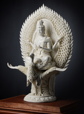 戴玉堂陶瓷摆件《孔雀大明王仿古瓷》周金田德化白瓷客厅藏传佛像