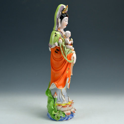 【感恩结缘优惠】描金釉下彩送子观音彩绘观世音菩萨佛像供奉 - 图1