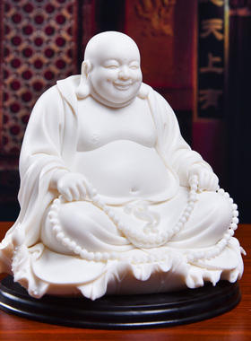 戴玉堂陶瓷摆件《坐荷弥勒佛》林禄扬德化白瓷佛像笑佛客厅艺术品