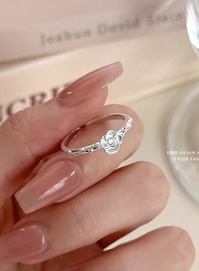 990足银戒指玫瑰花开口纯银指环