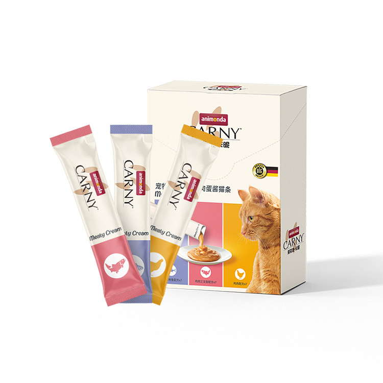 德国(中国产) Carny卡尼 70%肉●互动拌粮猫零食 肉蛋酱猫条 21条,淘宝优惠券,粉丝福利购,淘宝优惠卷