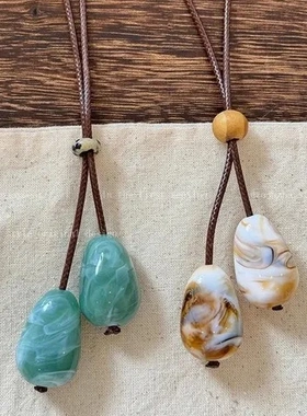 配饰女款吊坠绳木质项链森系挂脖毛衣链复古设计绿色长款圆珠小众