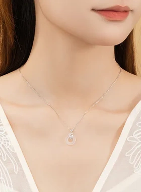 项链吊坠新中式锆石国潮纯银月亮女锁骨链925平安扣星星ins风玉髓