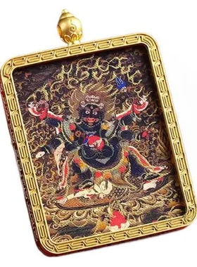 随身佛吊坠藏式手绘黑财神描金吊杠龙五爷大黑天立体唐卡嘎乌盒