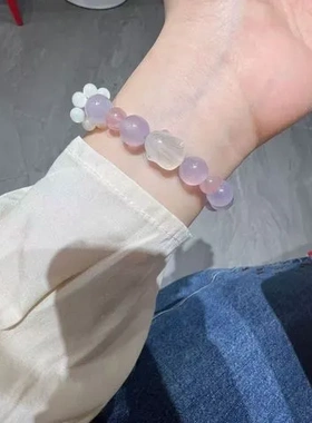 手串手饰玉兔女手链玉兔礼物闺蜜仿紫水晶跑环草莓晶荔枝冻女