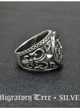 纯银指环复古男女款童军花戒面