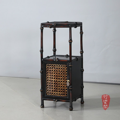 竹花几花架大漆筇竹家具竹编置物博古架宋代美学具收纳展示架茶柜 - 图0