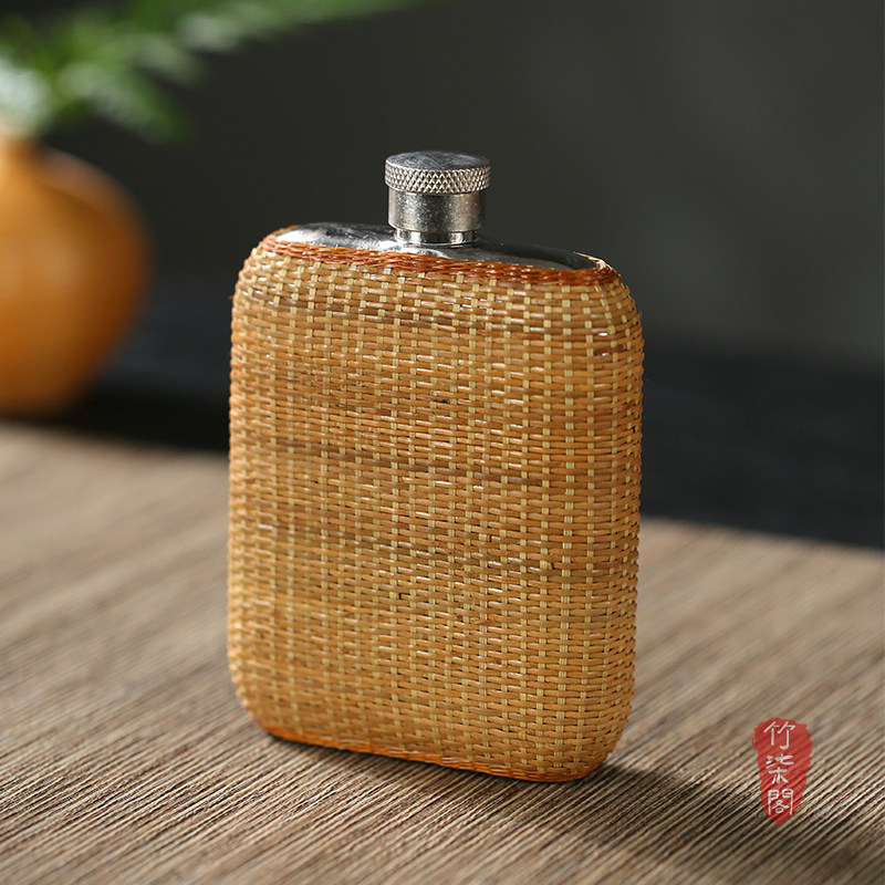 非遗手工竹丝竹编酒壶纯钛便携随身白酒瓶子酒瓶水壶茶壶户外酒具,淘宝优惠券,粉丝福利购,淘宝优惠卷