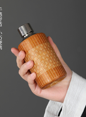 手工竹编纯钛酒壶装白酒瓶子酒具