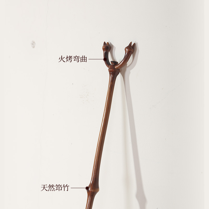 新中式晒衣杆筇竹手工竹子叉杆实木晾衣杆画叉画杆画叉杆撑画挑 - 图1