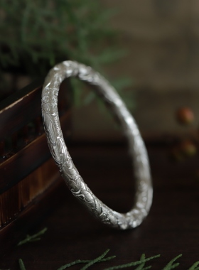 青琐记纯手工999牡丹纹素银定制