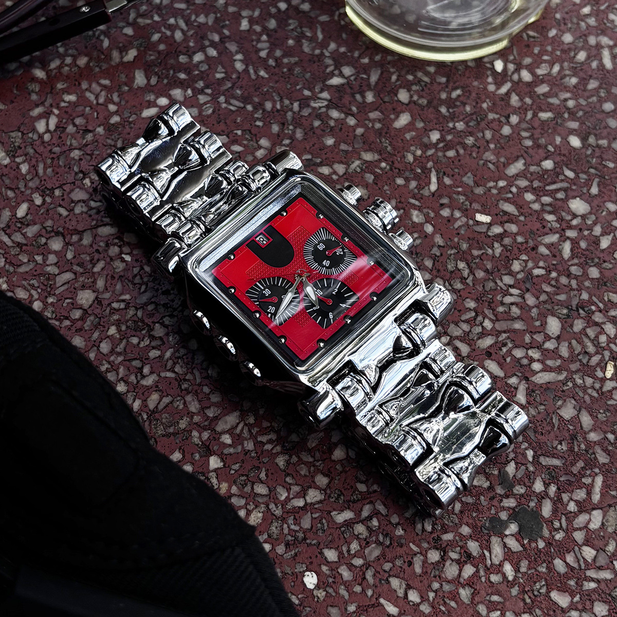 y2k方形大表盘男士手表钢带多功能潮流腕表高颜值爆款 - 图2