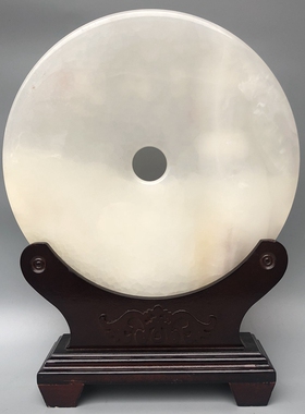 古玩古董玉器收藏品 阿富汗白玉彩绘玉璧摆件 海纳百川平安扣