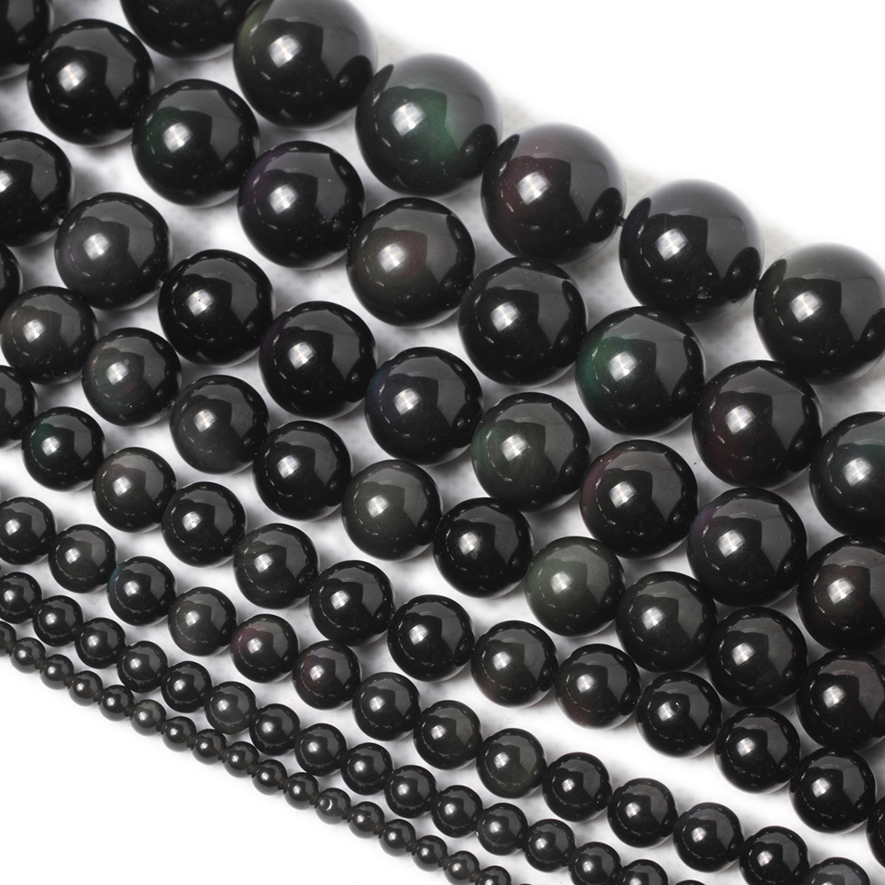 天然正品彩虹眼黑曜石散珠玉珠子diy手工串珠 穿手链手串编织材料 - 图3