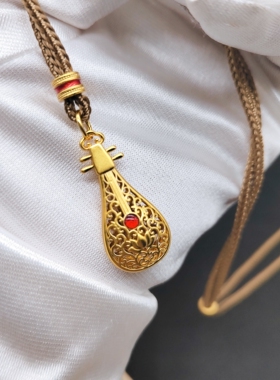 古法金色莲花琵琶珐琅吊坠项链复古新中式轻奢高级感气质百搭套链