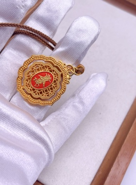 古法金工艺可转福马吊坠 百搭棕色编绳项链