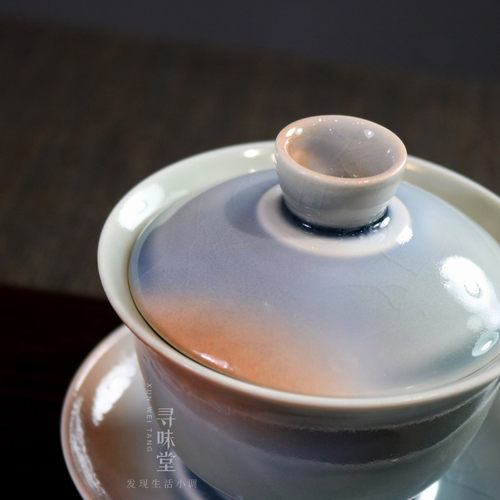 古法盐烧盖碗｜复古开片台湾三才碗高档茶碗茶备家用陶瓷功夫茶具 - 图0