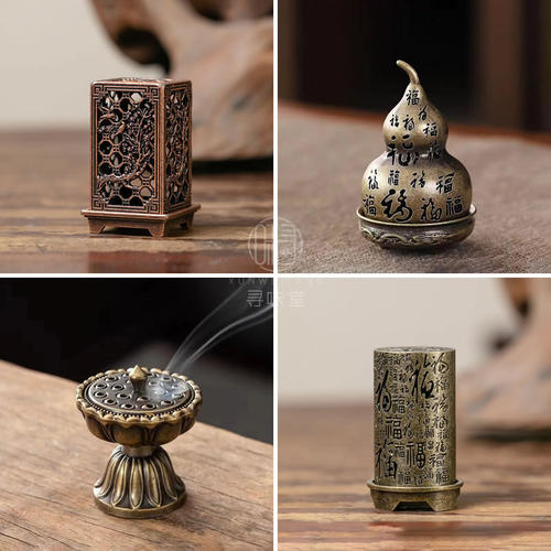 禅意香炉 茶道具 香道具 工芸品 美術品 置物 精致合金迷你小香炉｜复古禅意莲花薰香炉室内香座茶道香道小摆件_虎窝淘