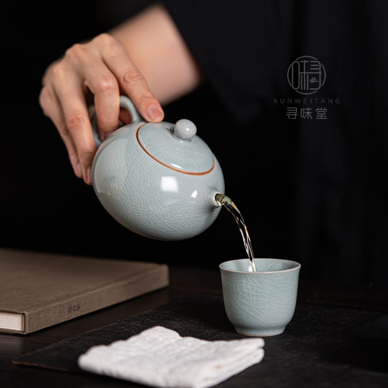 特价促销  粉青汝窑茶壶单壶｜高档亮釉汝瓷复古家用陶瓷功夫茶具,淘宝优惠券,粉丝福利购,淘宝优惠卷