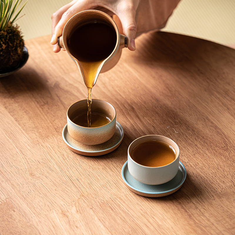 雅致陶器品茗杯杯垫｜复古窑变粗陶中式茶杯杯托家用陶瓷功夫茶具 - 图1