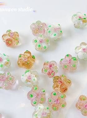 日系复古ins手绘玻璃琉璃花花串珠DIY手工耳环饰品手链项链材料