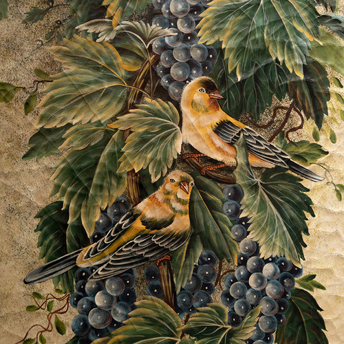 茱莉安法式奢华美式手绘葡萄藤鹦鹉组画对画别墅走廊玄关装饰画 - 图2