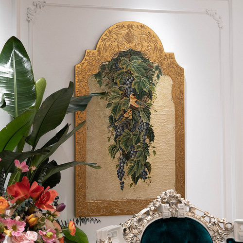 茱莉安法式奢华美式手绘葡萄藤鹦鹉组画对画别墅走廊玄关装饰画 - 图0