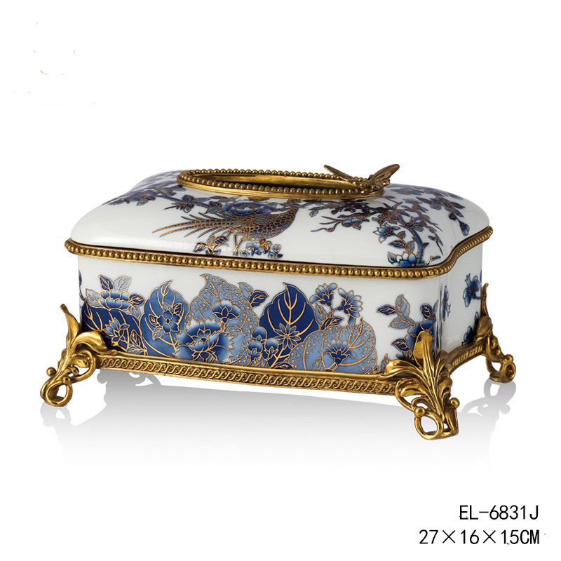 茱莉安法式陶瓷配铜中国风青花元素摆件别墅客厅茶几桌面将军罐,淘宝优惠券,粉丝福利购,淘宝优惠卷