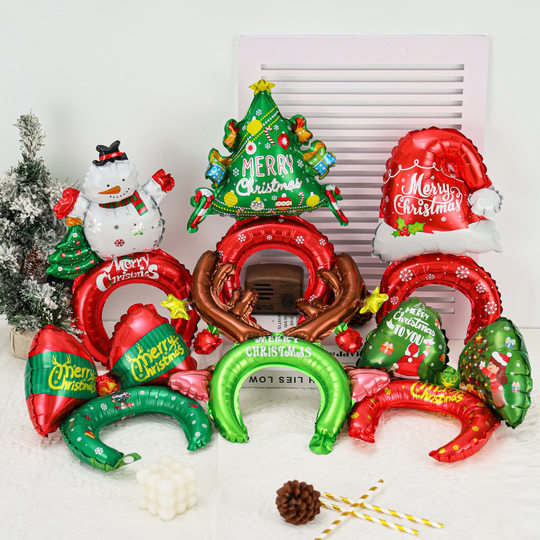 Christmas balloon headdress photo props christmas candy cane old man snowman christmas tree hand holding stick props