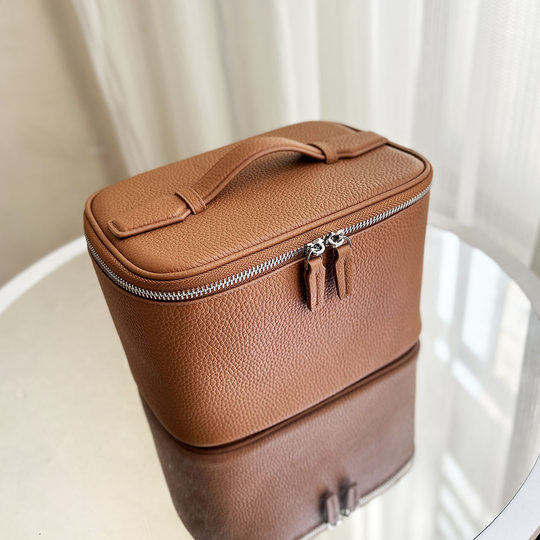 Erste-Schicht-Kosmetiktasche aus Rindsleder mit großem Fassungsvermögen, tragbare Reise-Kulturbeutel-Aufbewahrungstasche aus echtem Leder für Frauen