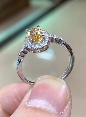 黄水晶开口戒指925银镶嵌正黄色水晶天然简约少女心戒指开口戒