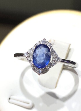 嘻哈冷淡风蓝色素戒925银镶斯里兰卡蓝宝石开口戒网红货蓝色戒指