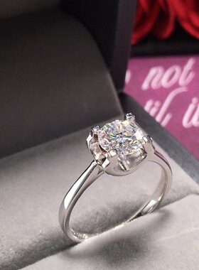 1克拉钻戒莫桑钻戒指S925银开口戒固定圈口可选VVS1净度超闪超白