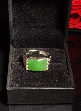 和田玉男士戒指925银镶天然碧玉复古经典款戒指时尚首饰遇玉有缘
