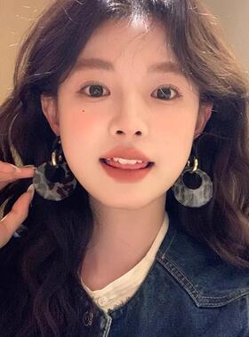 黑豹纹耳环女圆圈辣妹显脸小耳夹