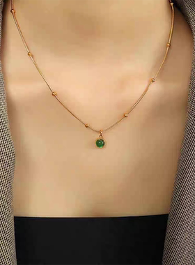 不褪色时尚复古绿玛瑙吊坠项链ins小众设计感锁骨特轻奢高级感潮