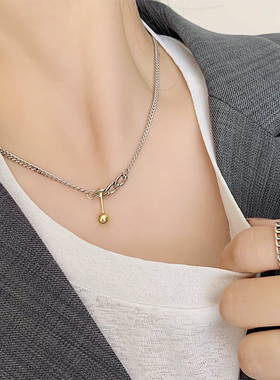 不褪色粗链条平衡球金银撞色项链时尚中性嘻哈个性锁骨链颈链
