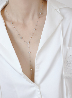 不褪色满天星灰珍珠项链轻奢高级感气质贝珠颈链锁骨链长款毛衣链