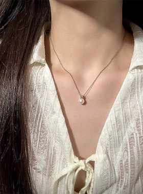 戴妃款~不褪色单颗珍珠锆石项链时尚简约轻奢锁骨链2025新高级感