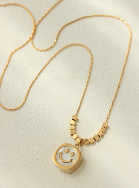 不褪色碎金子白母贝笑脸项链时尚轻奢气质锁骨链创意可爱百搭颈链
