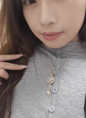 时尚简约水晶香水瓶钥匙金色项链ins冷淡风秋冬高档大气质锁骨链